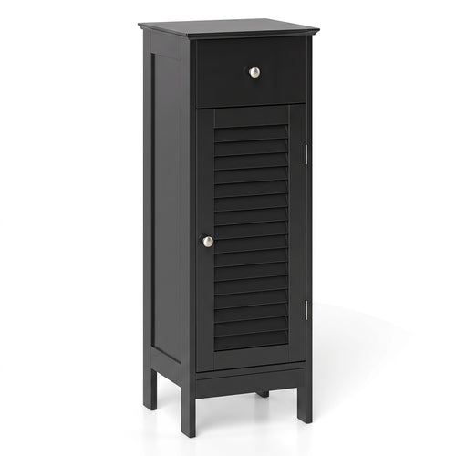 Narrow Bathroom Cabinet, Adjustable Shelf & Drawer, Black