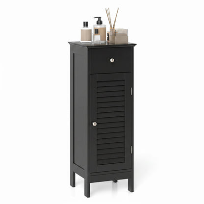 Armoire de salle de bain étroite, étagère réglable et tiroir, noir