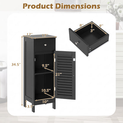 Armoire de salle de bain étroite, étagère réglable et tiroir, noir