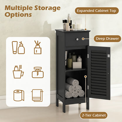 Armoire de salle de bain étroite, étagère réglable et tiroir, noir