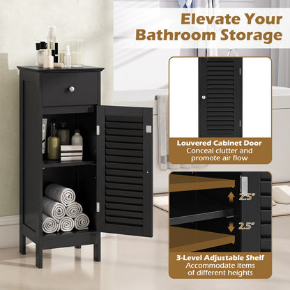 Armoire de salle de bain étroite, étagère réglable et tiroir, noir