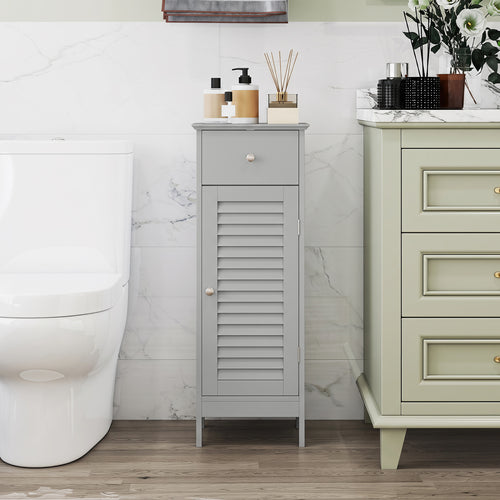 Narrow Bathroom Cabinet with Shelf and Drawer, Gray