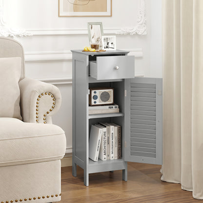 Meuble de salle de bain étroit avec étagère et tiroir, gris