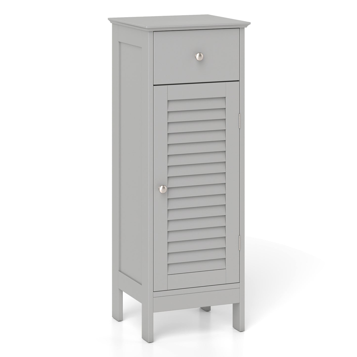 Meuble de salle de bain étroit avec étagère et tiroir, gris