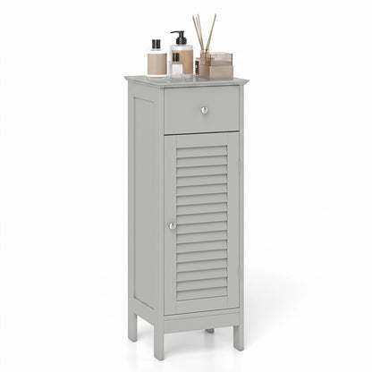 Meuble de salle de bain étroit avec étagère et tiroir, gris