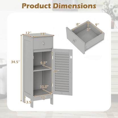 Meuble de salle de bain étroit avec étagère et tiroir, gris