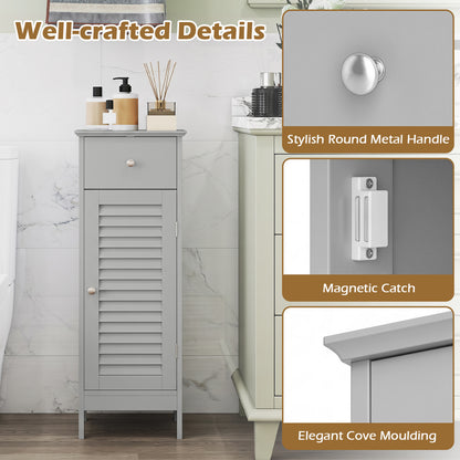 Meuble de salle de bain étroit avec étagère et tiroir, gris