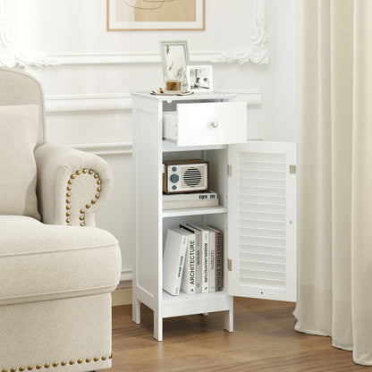 Armoire de salle de bain étroite, étagère et tiroir réglables, blanc