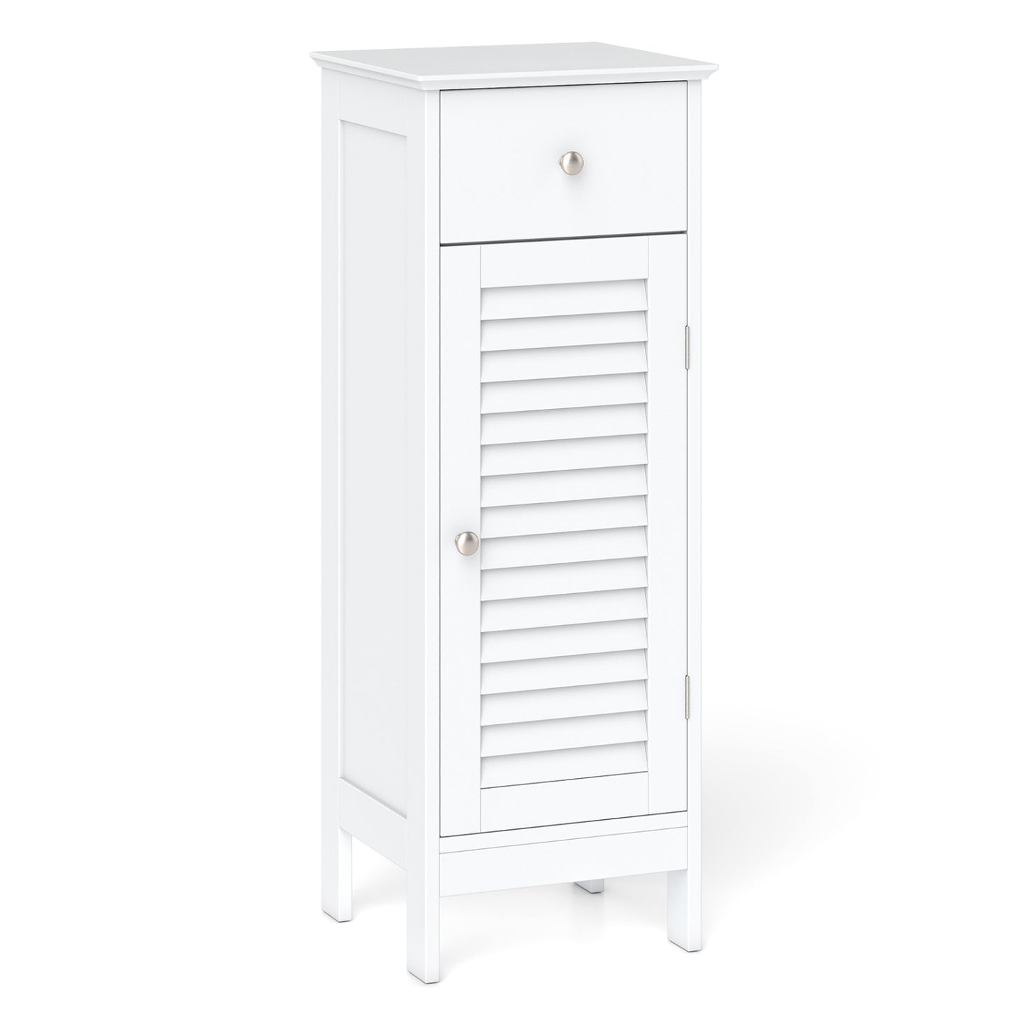 Armoire de salle de bain étroite, étagère et tiroir réglables, blanc