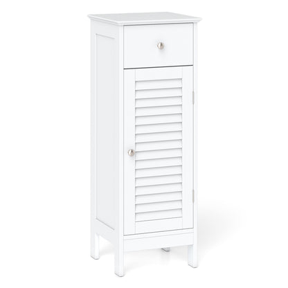 Armoire de salle de bain étroite, étagère et tiroir réglables, blanc