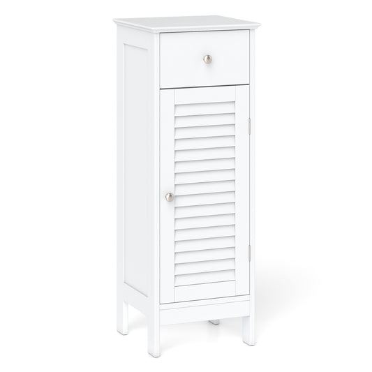 Narrow Bathroom Cabinet, Adjustable Shelf & Drawer, White Floor Cabinets White at Gallery Canada