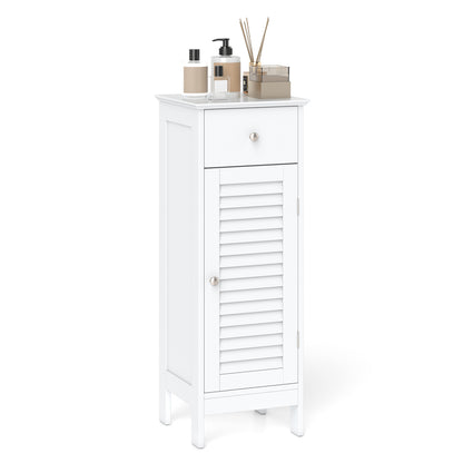 Armoire de salle de bain étroite, étagère et tiroir réglables, blanc
