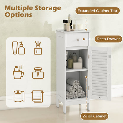 Armoire de salle de bain étroite, étagère et tiroir réglables, blanc