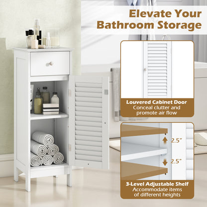 Armoire de salle de bain étroite, étagère et tiroir réglables, blanc