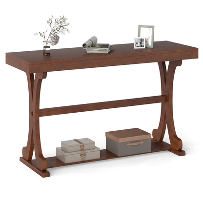 Narrow Console Table, 52 Inch, Walnut, Open Storage Shelf Console Tables Walnut at Gallery Canada