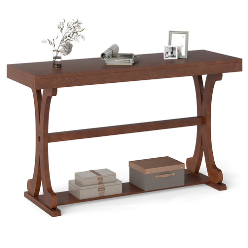 Narrow Console Table, 52 Inch, Walnut, Open Storage Shelf