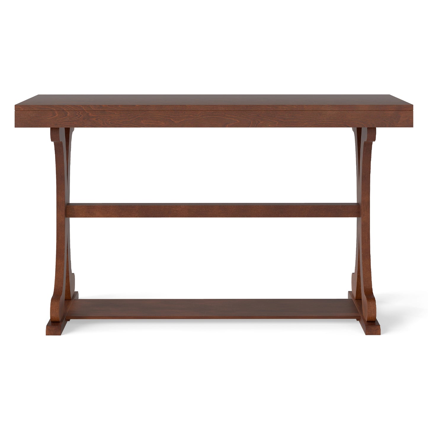Narrow Console Table Vintage 52 Inch Long with Open Storage Shelf, Walnut Console Tables at Gallery Canada
