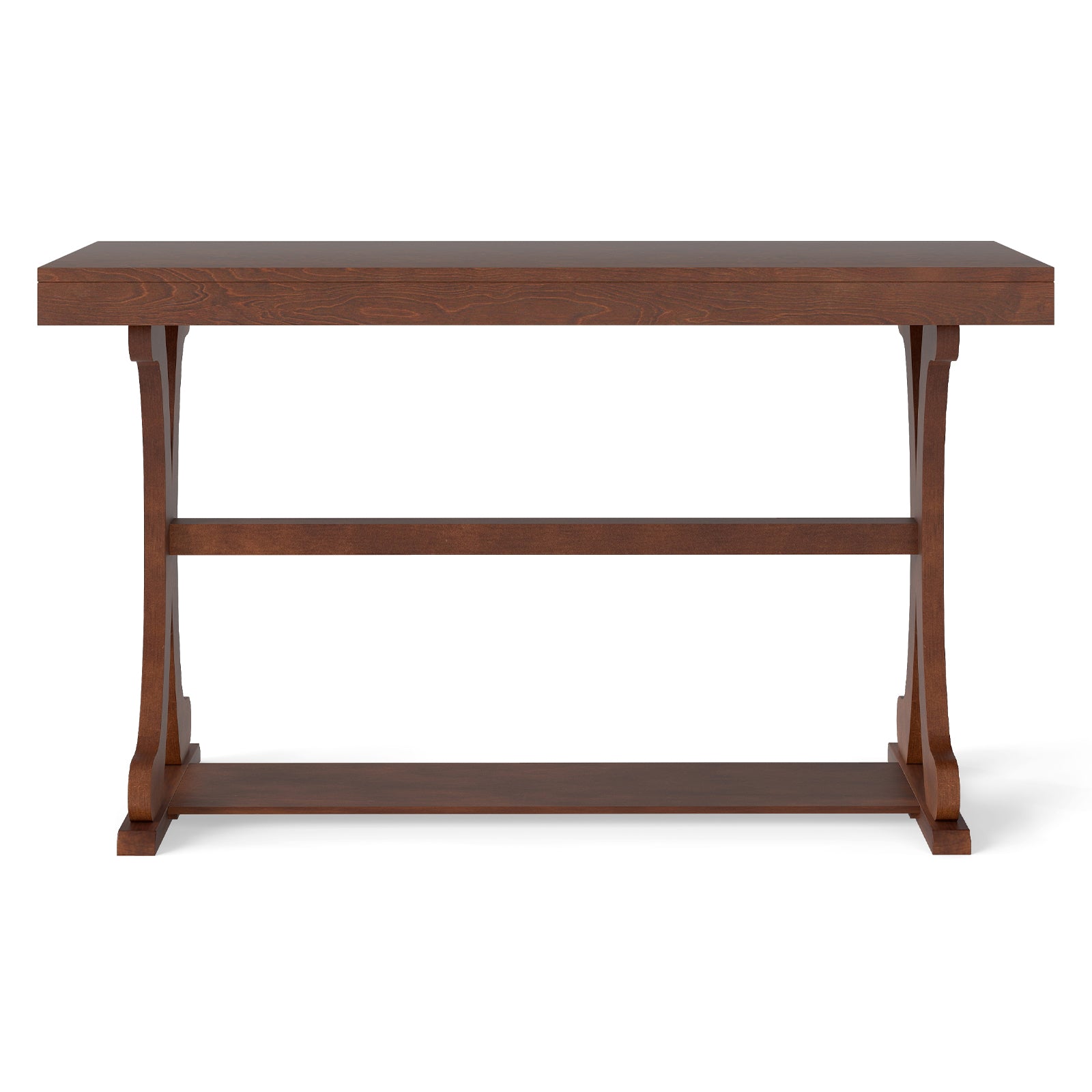 Narrow Console Table Vintage 52 Inch Long with Open Storage Shelf, Walnut Console Tables at Gallery Canada