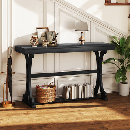 Narrow Console Table Vintage 52 Inch Long with Open Storage Shelf, Black Console Tables at Gallery Canada