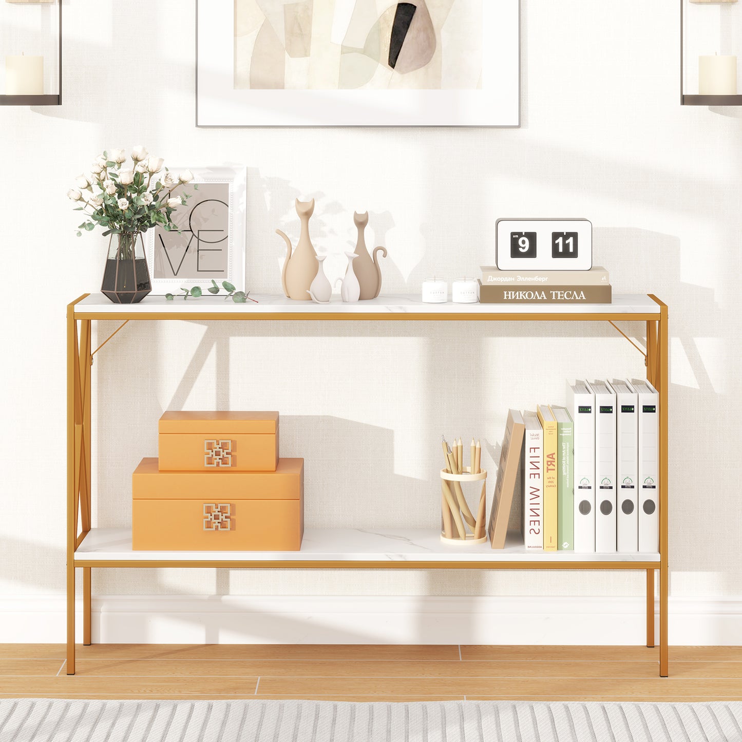 Narrow Console Table 2-Tier Entryway Table with Storage, White Console Tables at Gallery Canada