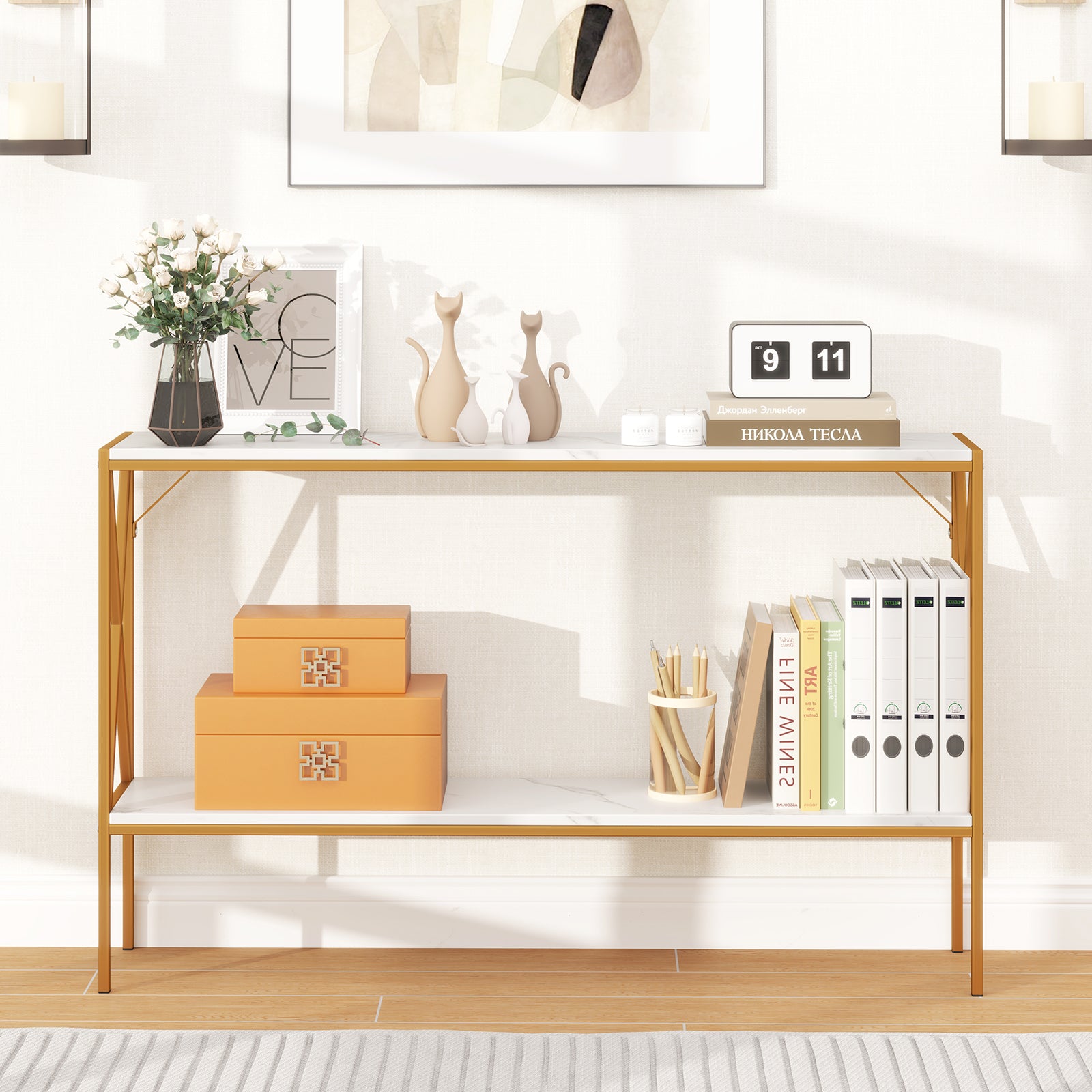 Narrow Console Table 2-Tier Entryway Table with Storage, White Console Tables at Gallery Canada