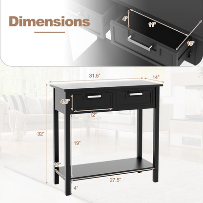 Narrow Console Table With Drawers, Open Storage Shelf, Black Console Tables at Gallery Canada