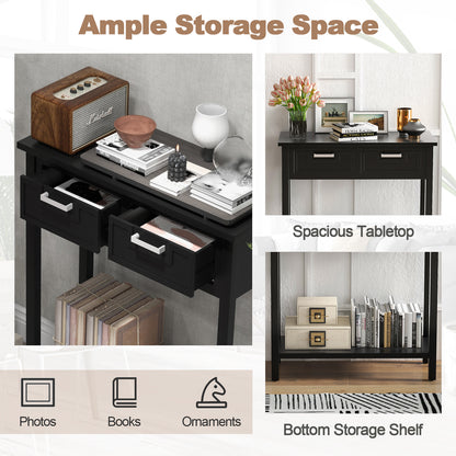 Narrow Console Table With Drawers, Open Storage Shelf, Black Console Tables at Gallery Canada