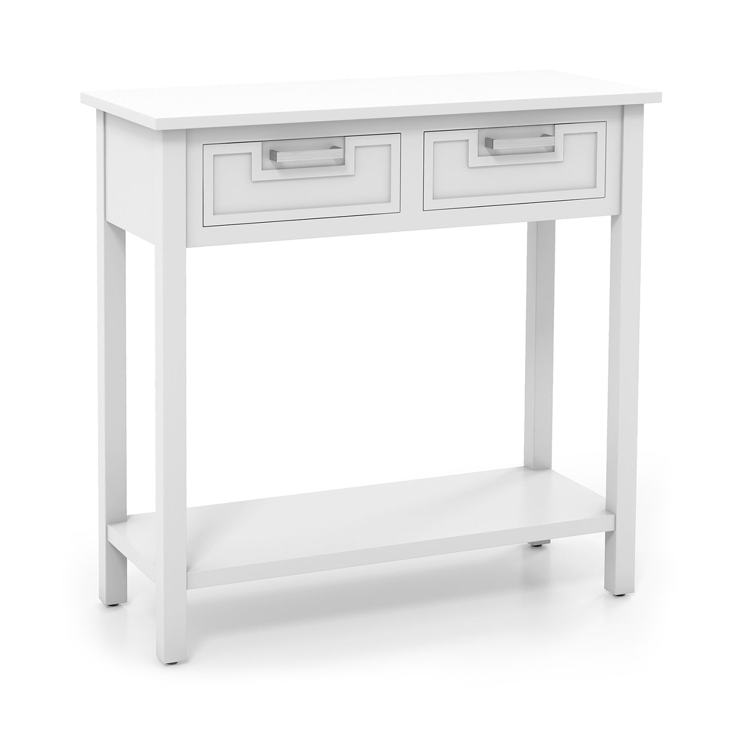 Narrow Console Table With Drawers, Open Shelf, White Console Tables at Gallery Canada