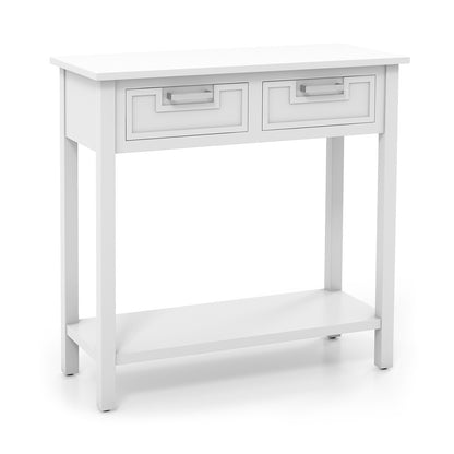 Narrow Console Table With Drawers, Open Shelf, White Console Tables at Gallery Canada