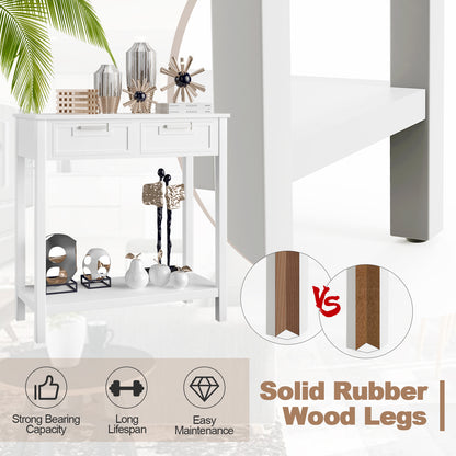 Narrow Console Table With Drawers, Open Shelf, White Console Tables at Gallery Canada