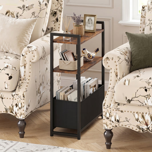 Narrow End Table, Storage Shelves, Metal Frame, Rustic Brown End & Side Tables Rustic Brown at Gallery Canada