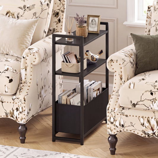 Narrow End Table with Storage Shelves, Metal Frame, Black End & Side Tables Black at Gallery Canada