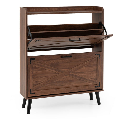 Narrow Shoe Cabinet, Adjustable Shelves, Brown