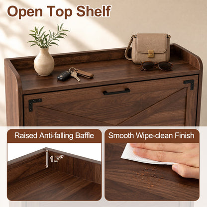 Narrow Shoe Cabinet, Adjustable Shelves, Brown