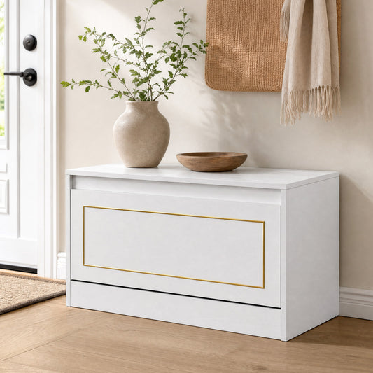 Narrow Shoe Cabinet, 1 Flip Drawer, Adjustable Shelf, White Shoe Racks & Storage Benches White at Gallery Canada