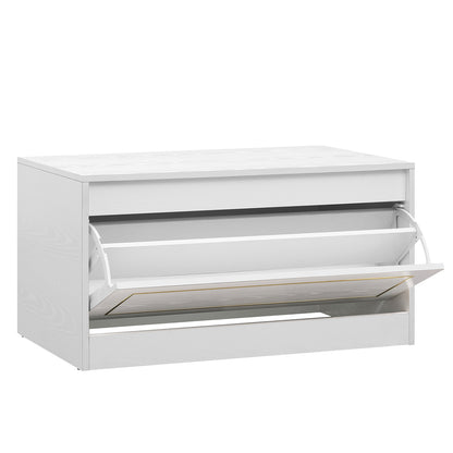 Narrow Shoe Cabinet, 1 Flip Drawer, Adjustable Shelf, White