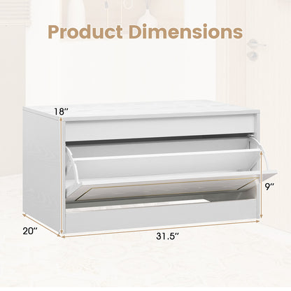 Narrow Shoe Cabinet, 1 Flip Drawer, Adjustable Shelf, White