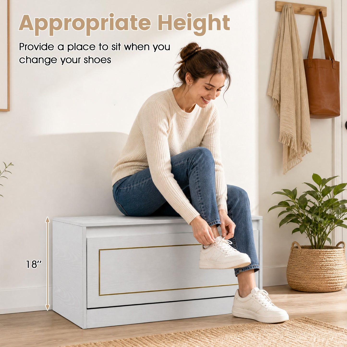Narrow Shoe Cabinet, 1 Flip Drawer, Adjustable Shelf, White