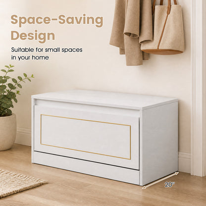 Narrow Shoe Cabinet, 1 Flip Drawer, Adjustable Shelf, White