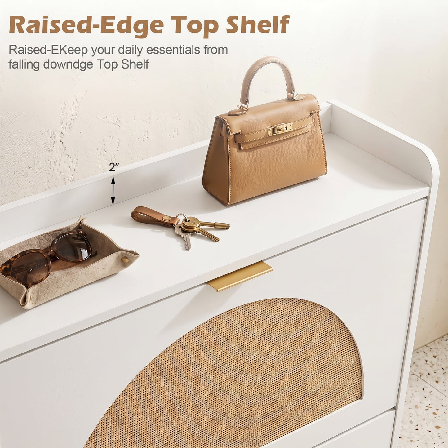 Narrow Shoe Storage Cabinet with 2 Flip Drawers and Adjustable Shelves, White