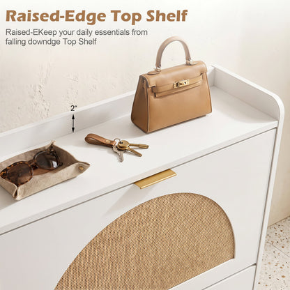 Narrow Shoe Storage Cabinet with 2 Flip Drawers and Adjustable Shelves, White