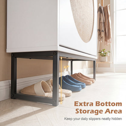 Narrow Shoe Storage Cabinet with 2 Flip Drawers and Adjustable Shelves, White