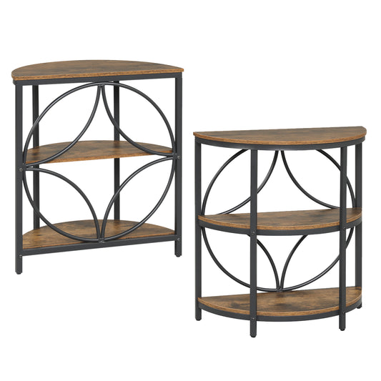 Narrow Side Table, Metal Frame, Storage Shelves, Rustic Brown End & Side Tables Rustic Brown at Gallery Canada