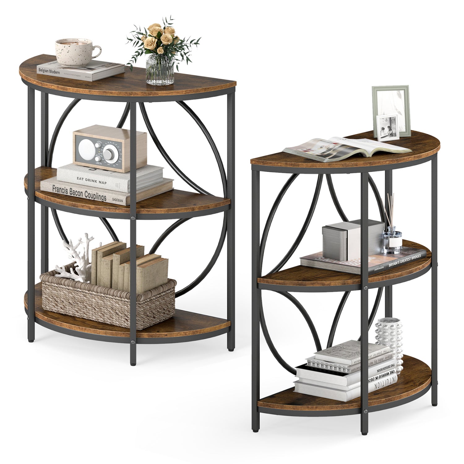 Narrow Side Table, Metal Frame, Storage Shelves, Rustic Brown End & Side Tables at Gallery Canada