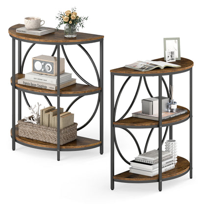 Narrow Side Table, Metal Frame, Storage Shelves, Rustic Brown End & Side Tables at Gallery Canada