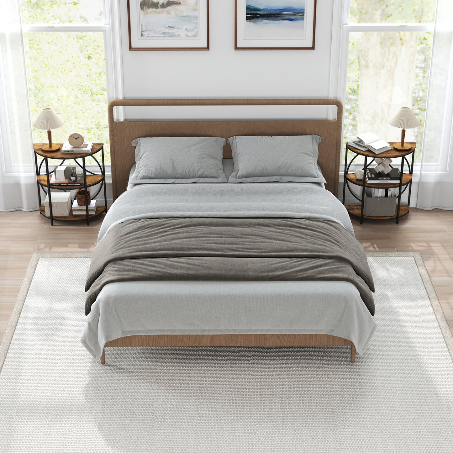Narrow Side Table, Metal Frame, Storage Shelves, Rustic Brown End & Side Tables at Gallery Canada