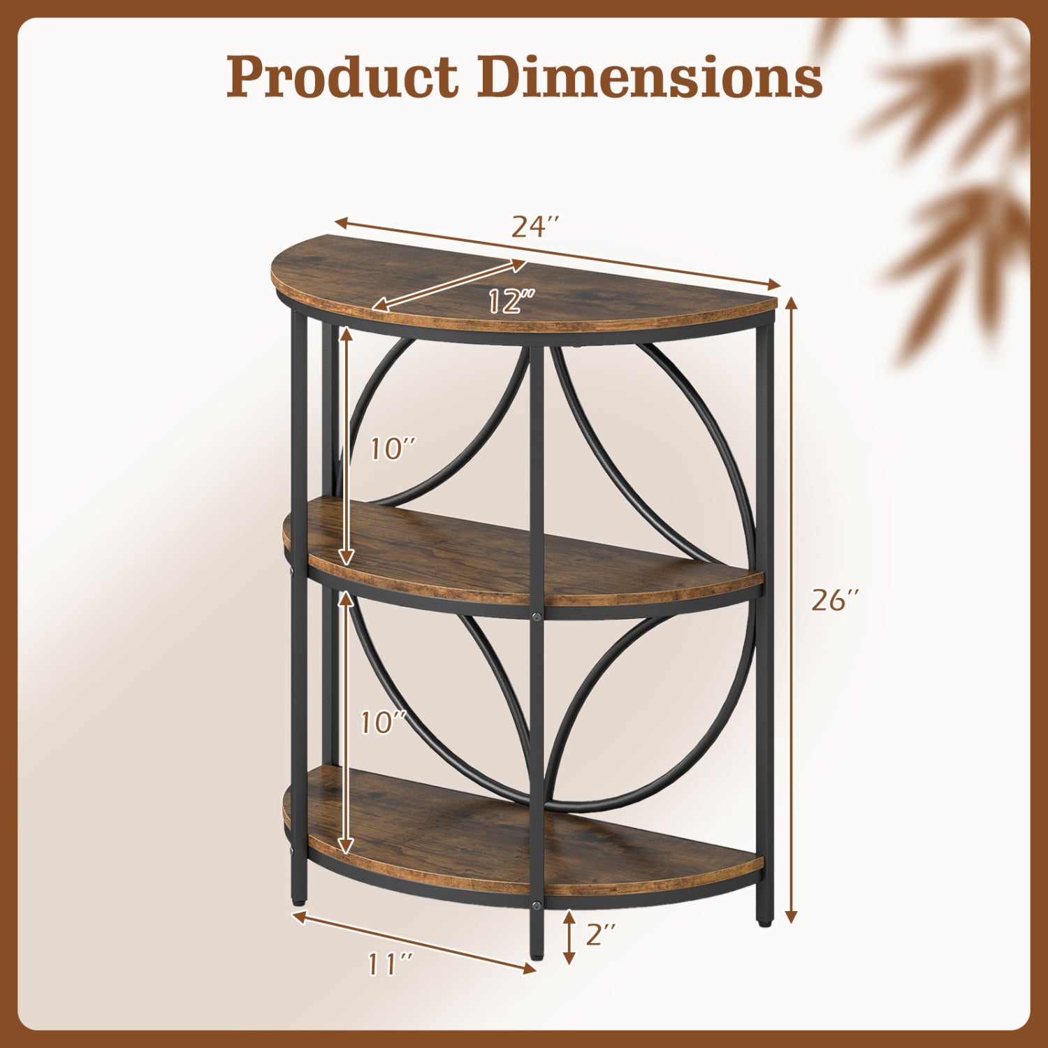 Narrow Side Table, Metal Frame, Storage Shelves, Rustic Brown End & Side Tables at Gallery Canada