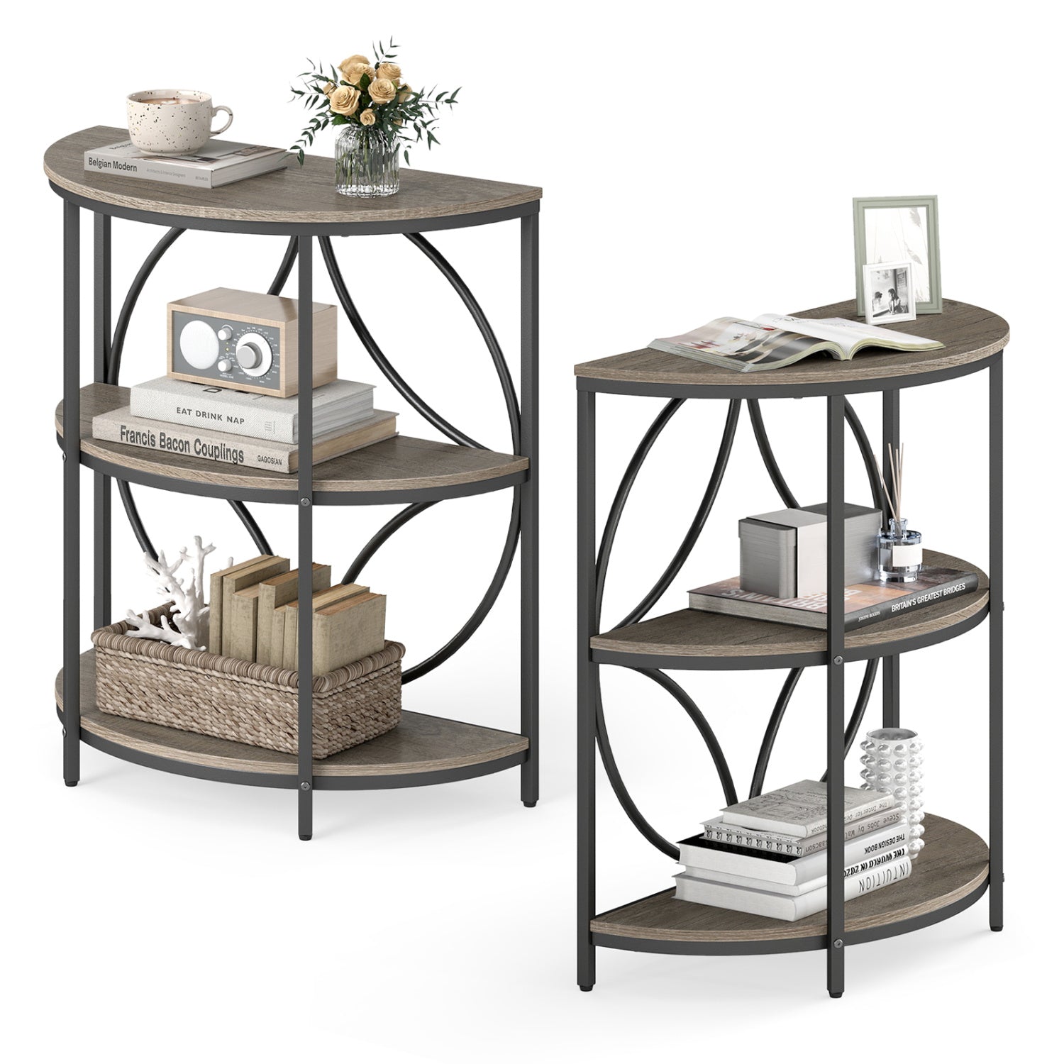 Narrow Side Table, Metal Frame, Storage Shelves, Gray End & Side Tables at Gallery Canada