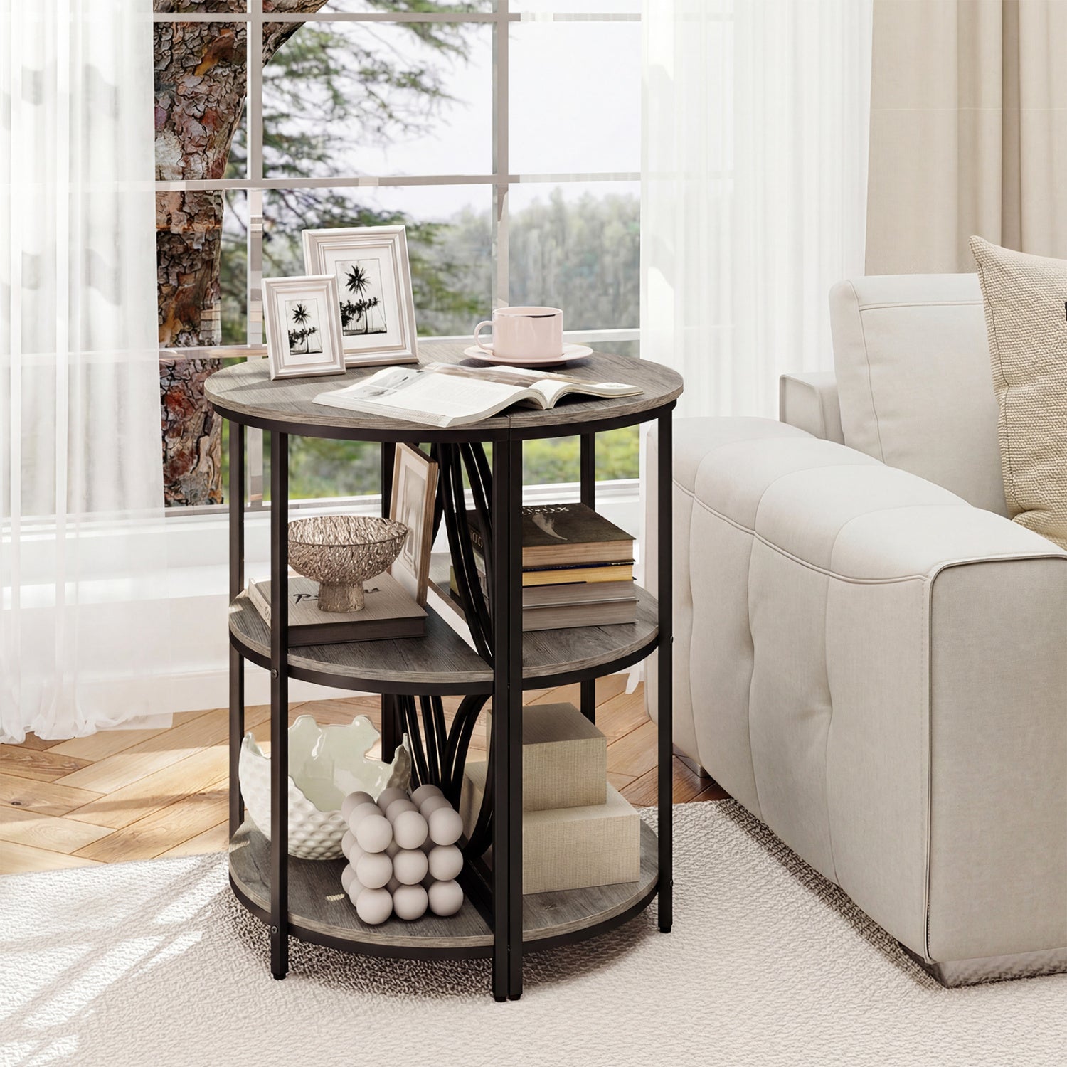 Narrow Side Table, Metal Frame, Storage Shelves, Gray End & Side Tables at Gallery Canada