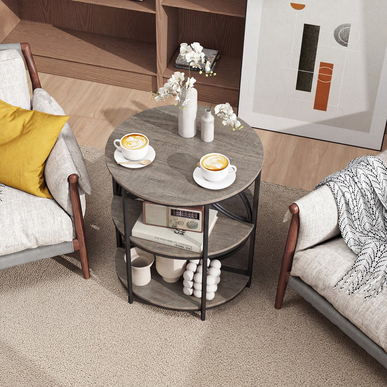Narrow Side Table, Metal Frame, Storage Shelves, Gray End & Side Tables at Gallery Canada